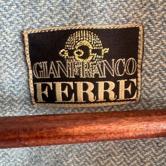 Gianfranco Ferre Wool Cashmere Herringbone Coat 46 IT Light Blue Double Breasted - Picture 2 of 10